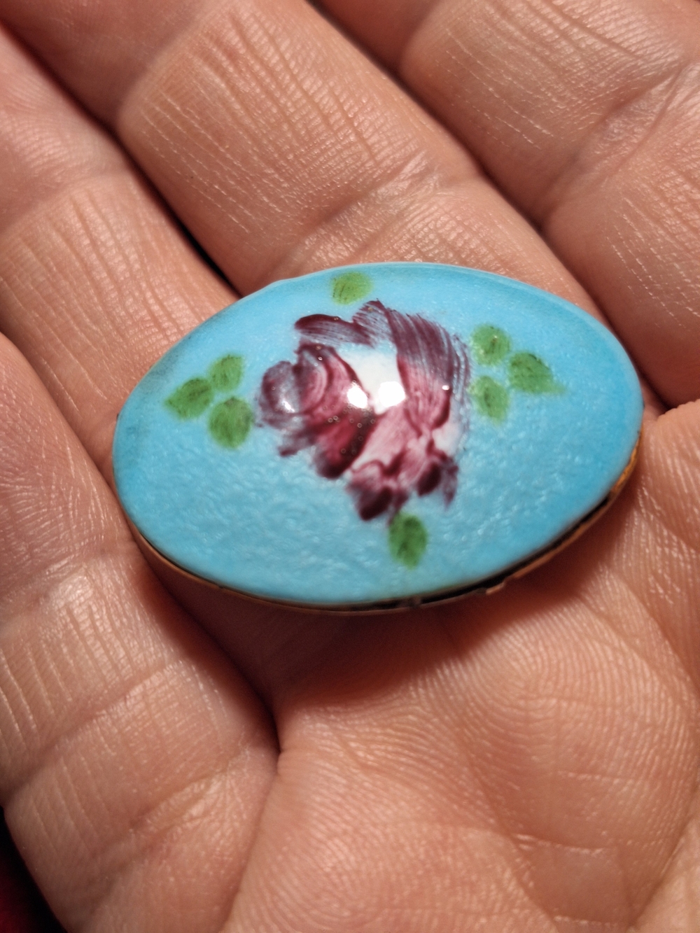 Vintage Porcelain Vintage Guilloche Brooch - Elegant Floral Accent